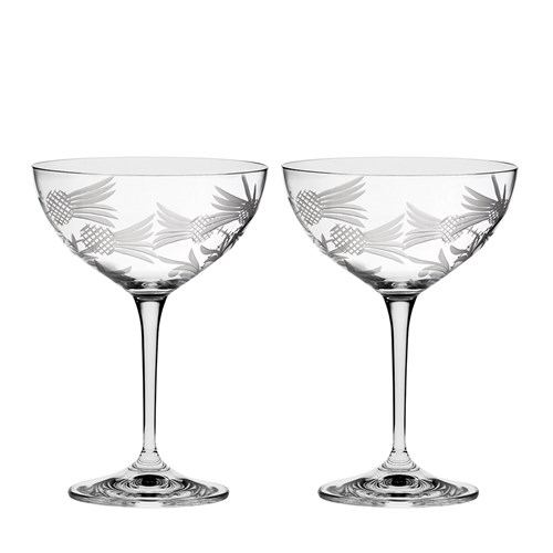 2 Flower of Scotland Saucer Champagne Coupe Glass 155mm (Gift Boxed) Royal Scot Crystal